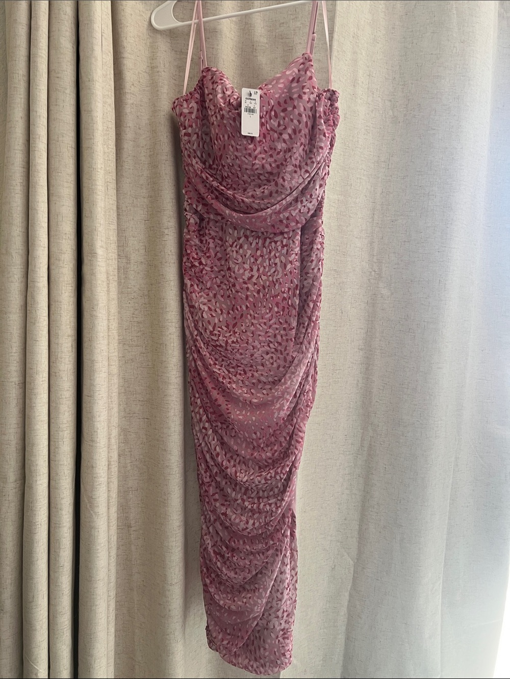 Express Mauve Pink Ruched Midi Dress